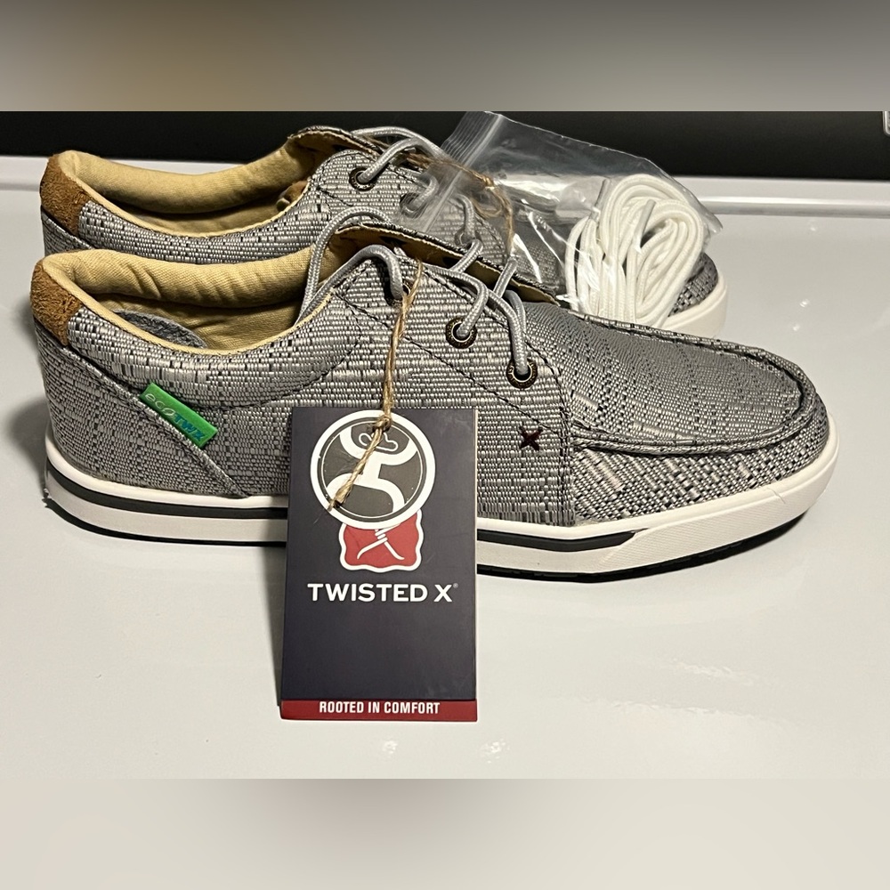 Twisted X Textured Gray Boat Shoes